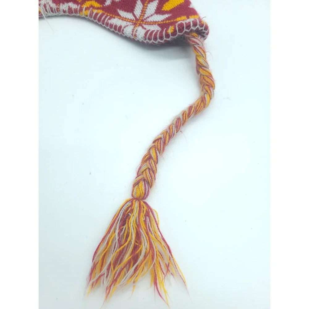 Atlanta Flames Chullo/Peruvian Snow Hat, Burgundy & Goldenrod